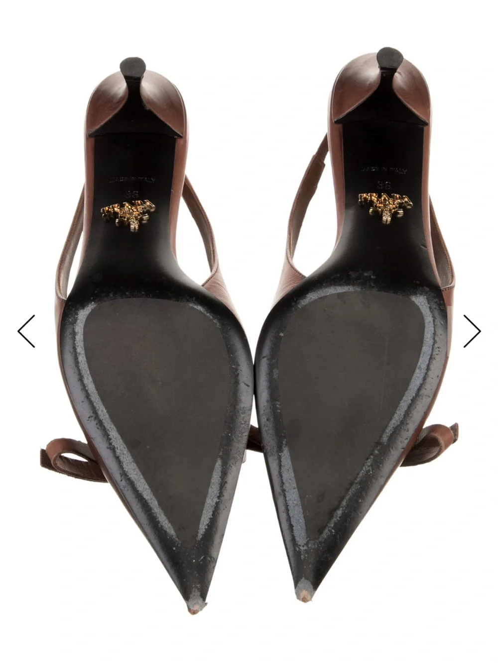 Prada Brown Leather Pointed Slingback Kitten Heel with Front Strap